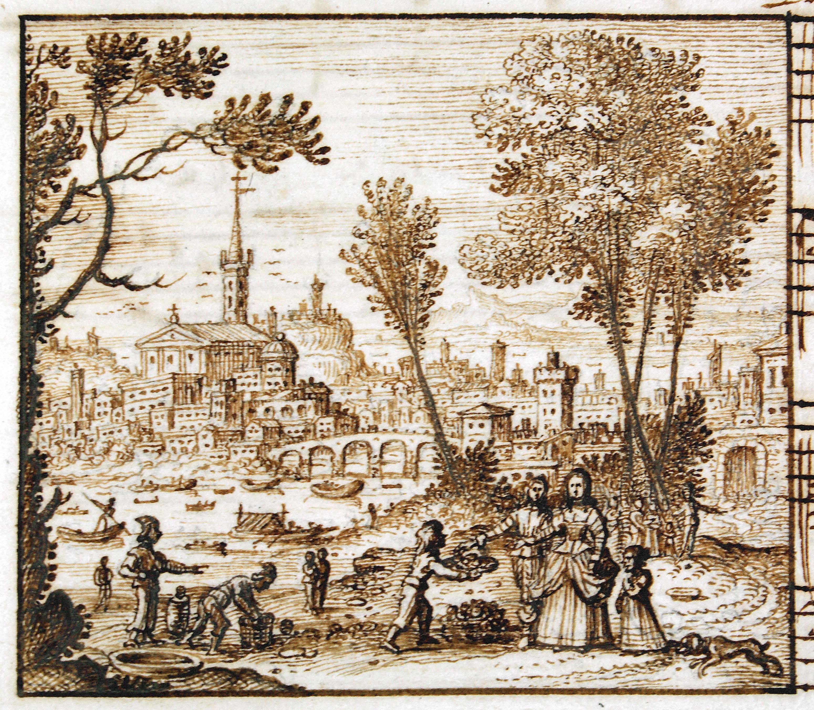 A family walking by a river