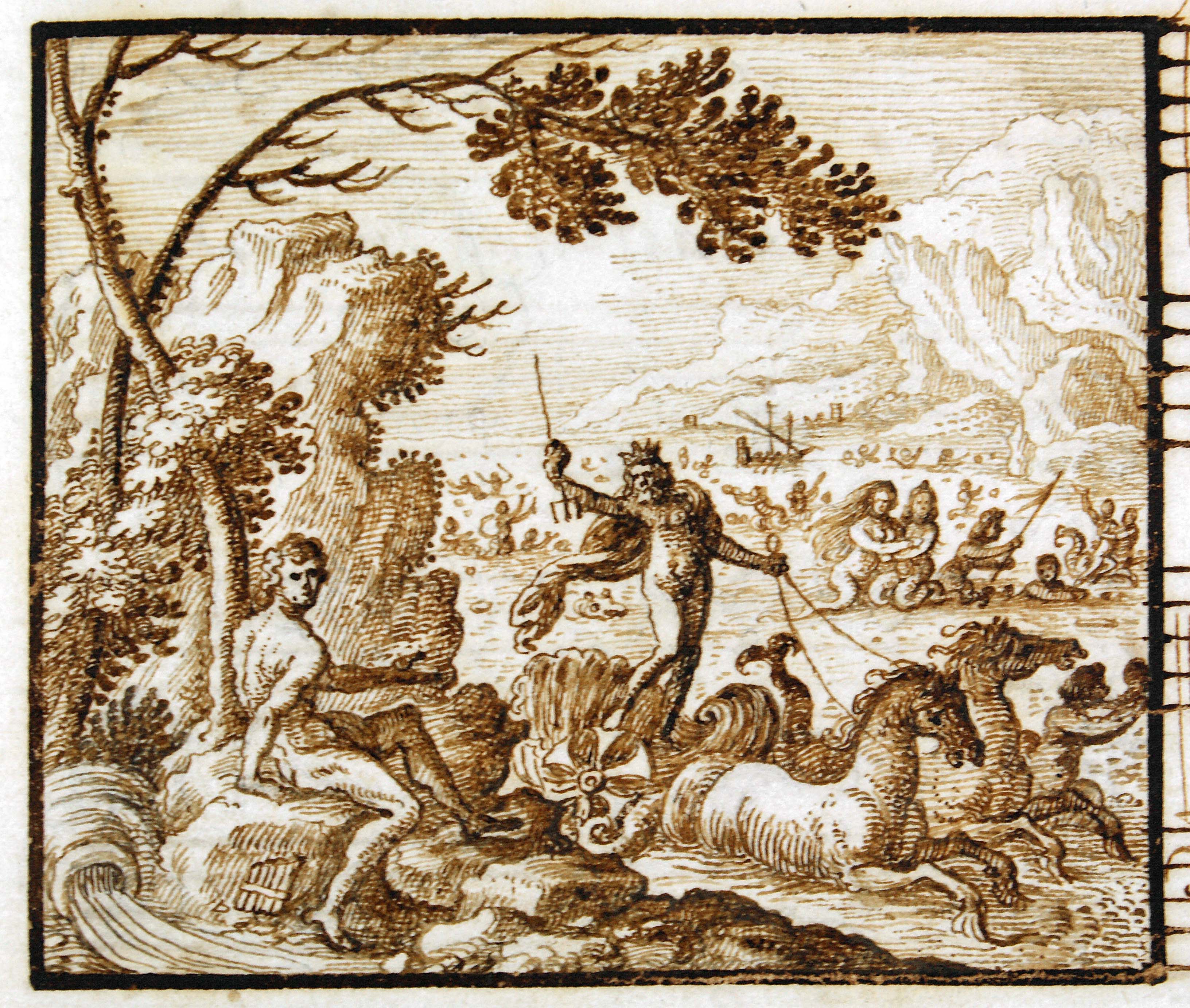 Neptune emerging from the sea on his chariot