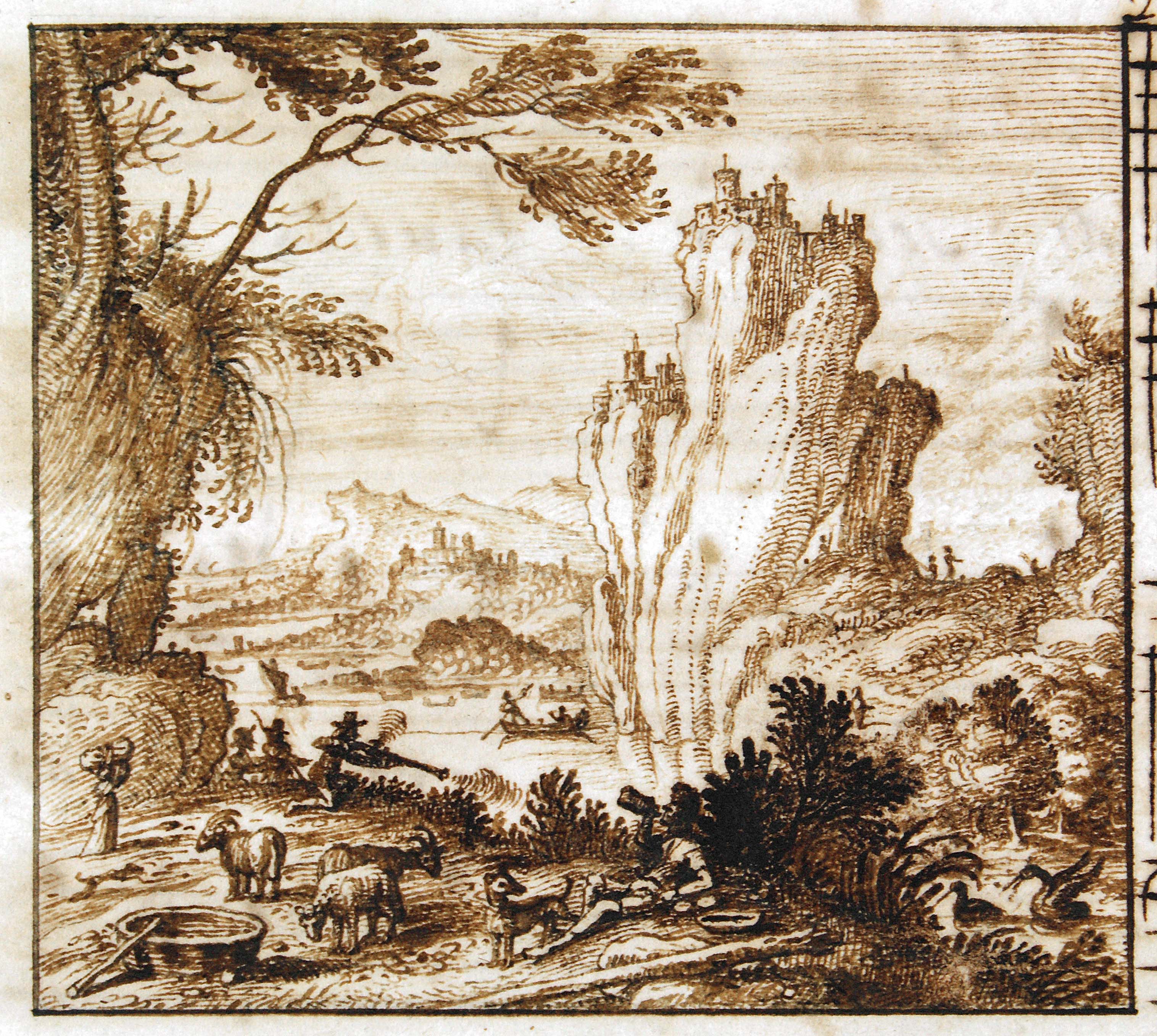 Landscape with resting shepherd and hunter