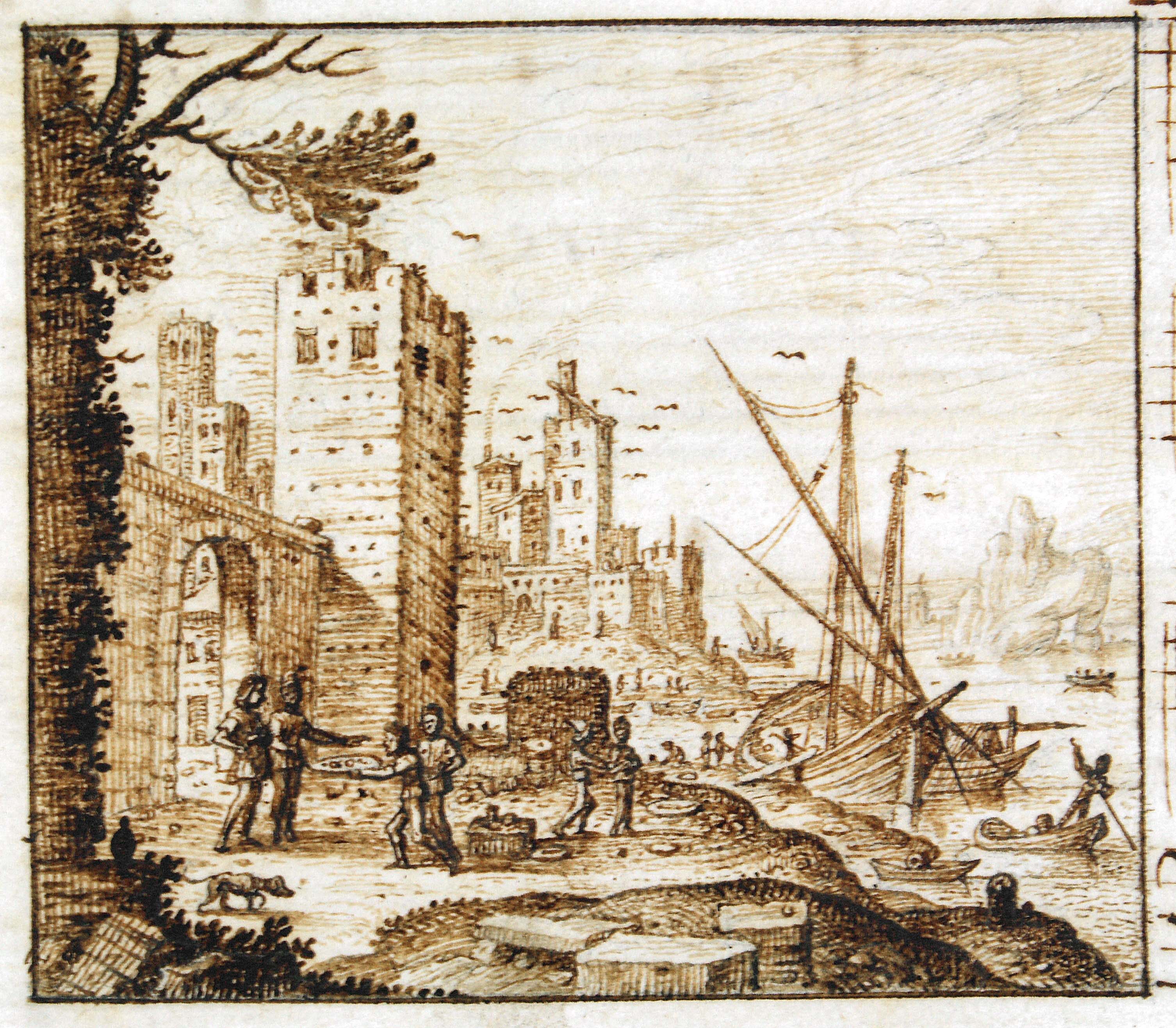 Merchants at a river harbour