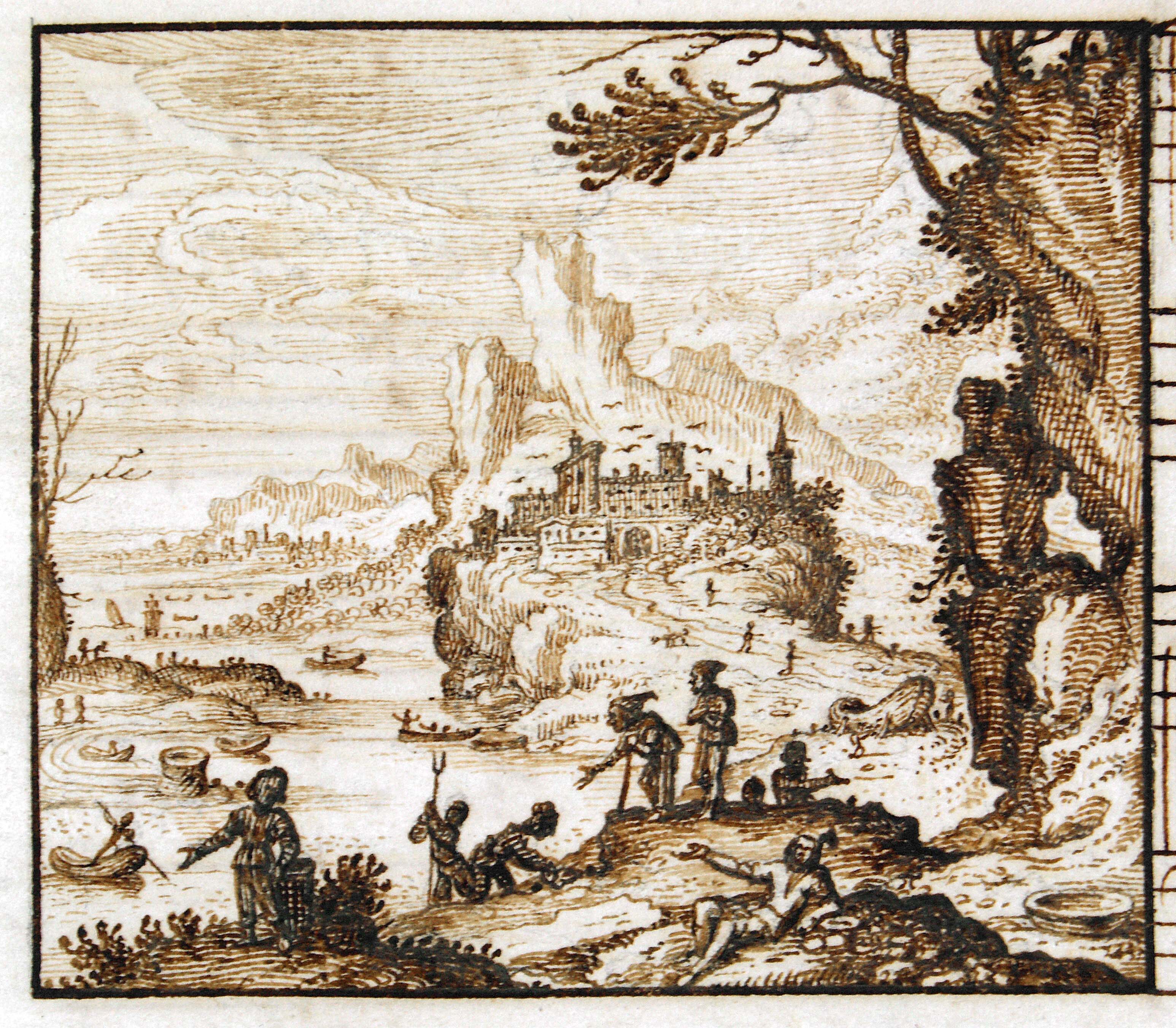 Landscape with fishermen by a river